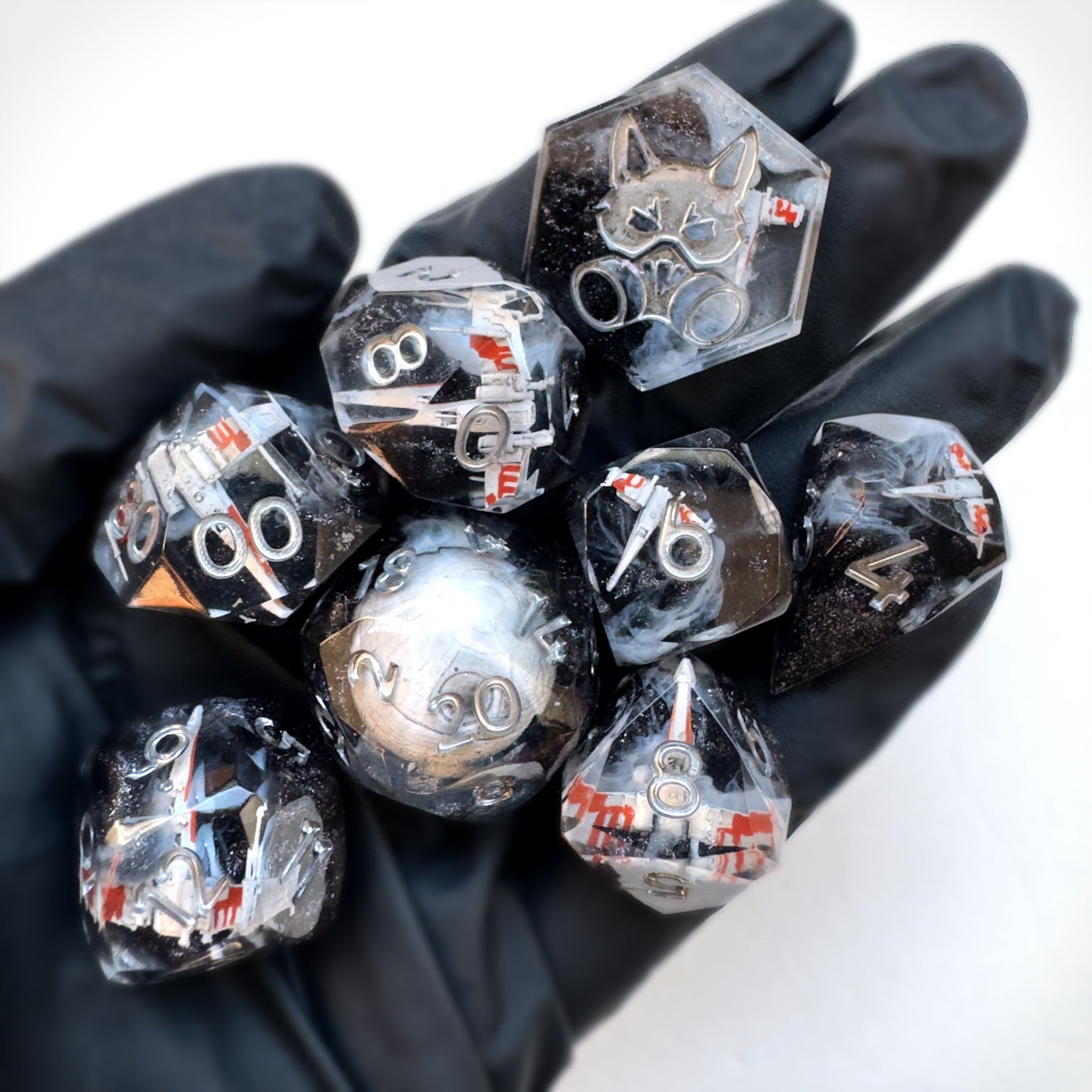 Set 3 handmade resin dice by Direfox Dice
