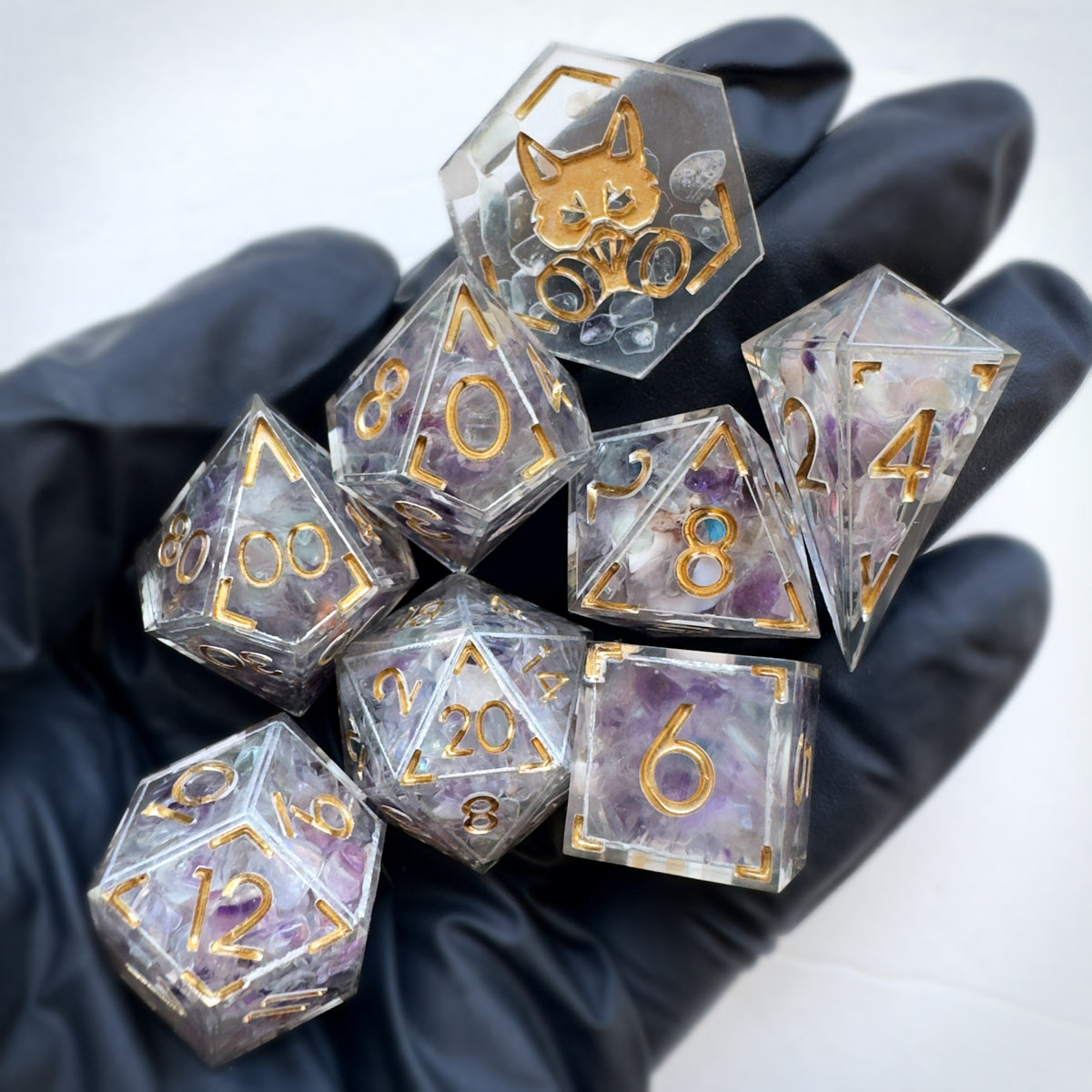 Set 4 handmade resin dice by Direfox Dice