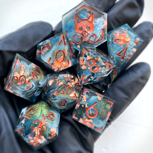 Set 5 handmade resin dice by Direfox Dice