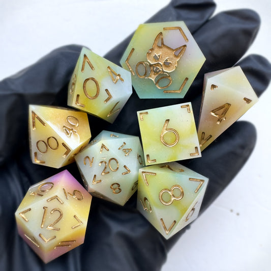 Set 8 handmade resin dice by Direfox Dice