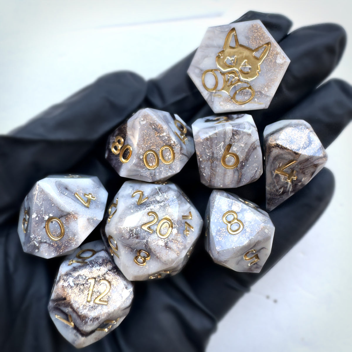 Set 9 handmade resin dice by Direfox Dice