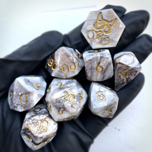 Set 9 handmade resin dice by Direfox Dice